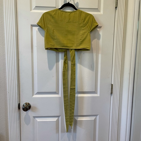 Free People Green Linen Front Tie Crop Top - Picture 9 of 9